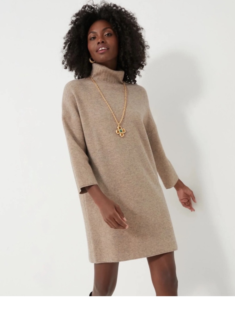 Tuckernuck Vivian Beige Turtleneck Sweater Dress